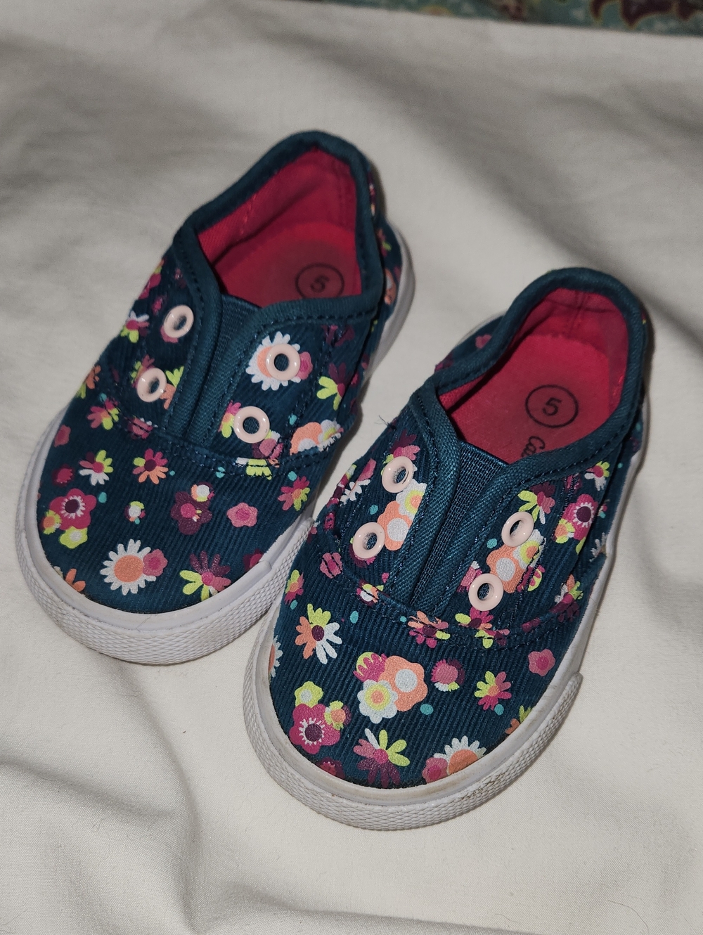 CAT & JACK Sz 5 Teal Floral Slip On Shoes Toddler Girls Shoes
